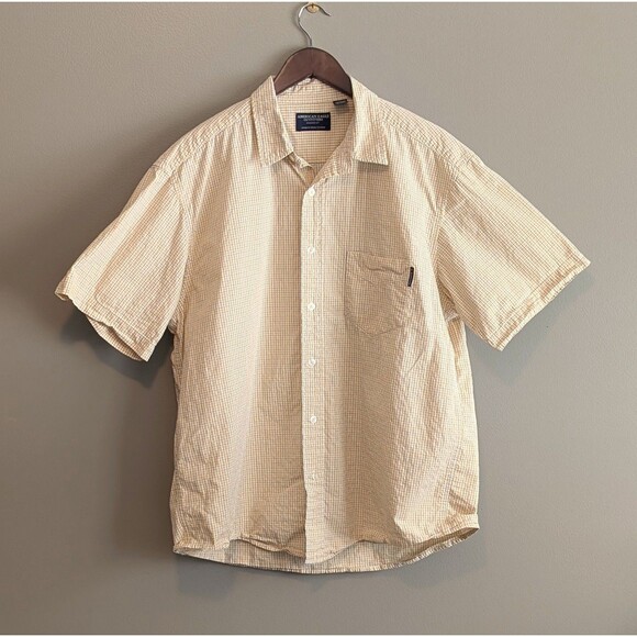 American Eagle Size Large Short Sleeve Shirt Yellow Check Mens L SS Button Up AE - Picture 1 of 3